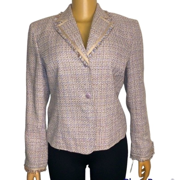 Rena Rowan Tweed Blazer Jacket Lavender Beige at the waist Fringe Edged size 8 - Picture 3 of 17